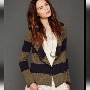 Free People Coat Of Arms Jacket Bohemian with Draped Collar